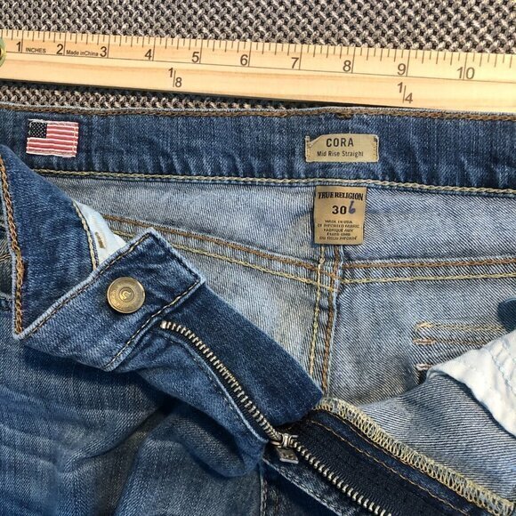 True Religion Cora Mid Rise Straight Jeans Womens Size 30 Blue Medium Wash Denim - Picture 8 of 13
